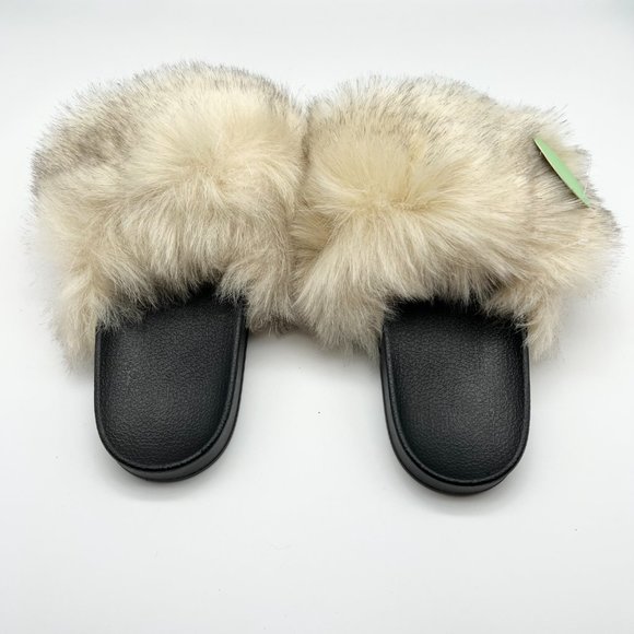 Funky Monkey Fur Slides Sz 7 Slippers Tan Black NWT - Picture 5 of 5